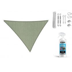 Compleet pakket: Shadow Comfort driehoek 4x4,5x5m Moonstone green met RVS Bevestegingssset en buitendoek reiniger