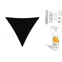 Compleet pakket: Sunfighters driehoek 4.2m Zwart met RVS Bevestigingsset en buitendoekreiniger