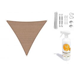 Compleet pakket: Sunfighters driehoek 3.6x3.6x3.6m Zand met RVS Bevestigingsset en buitendoekreiniger